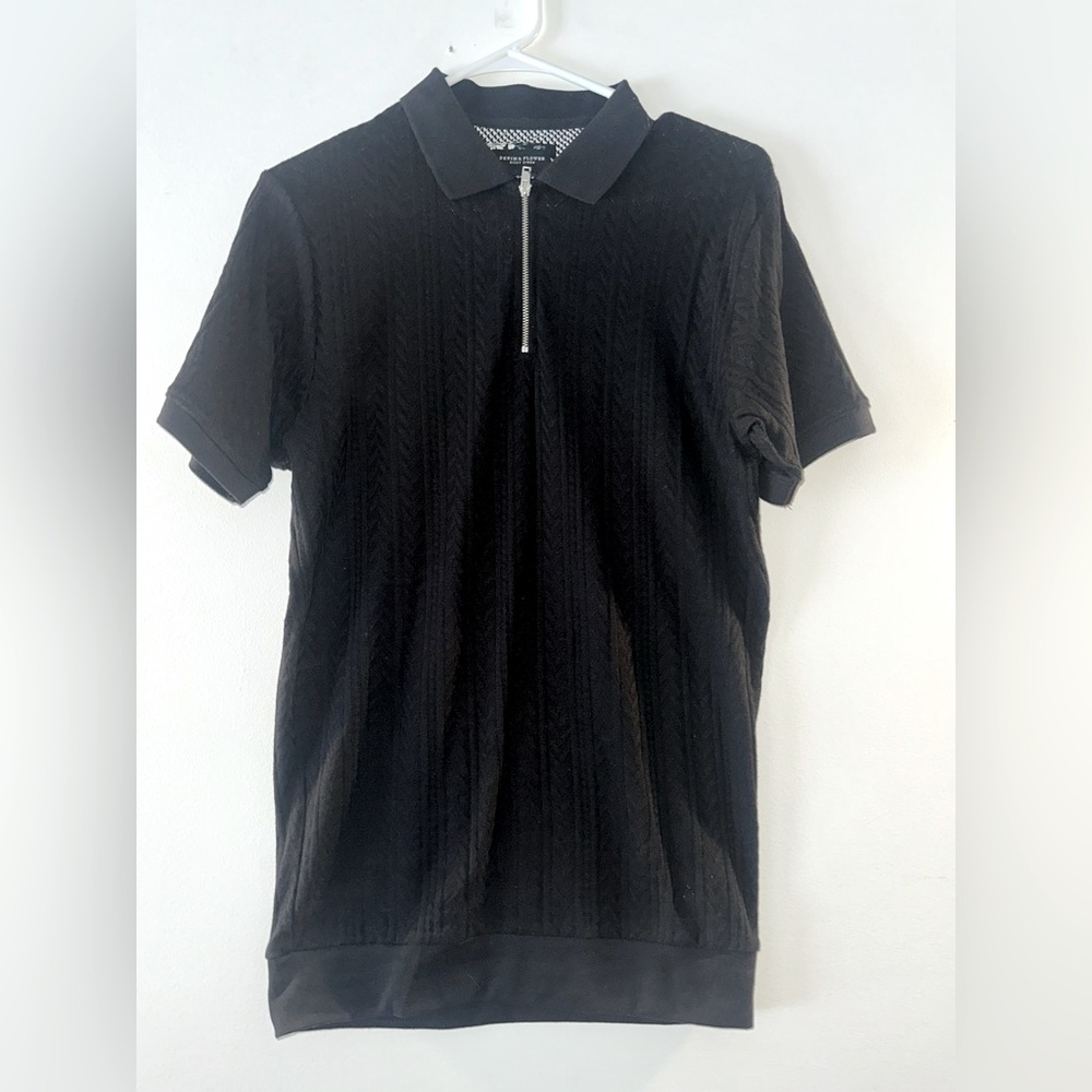 Denim & Flower Polo, Black. Size S. Thick with Sweater-esque pattern.